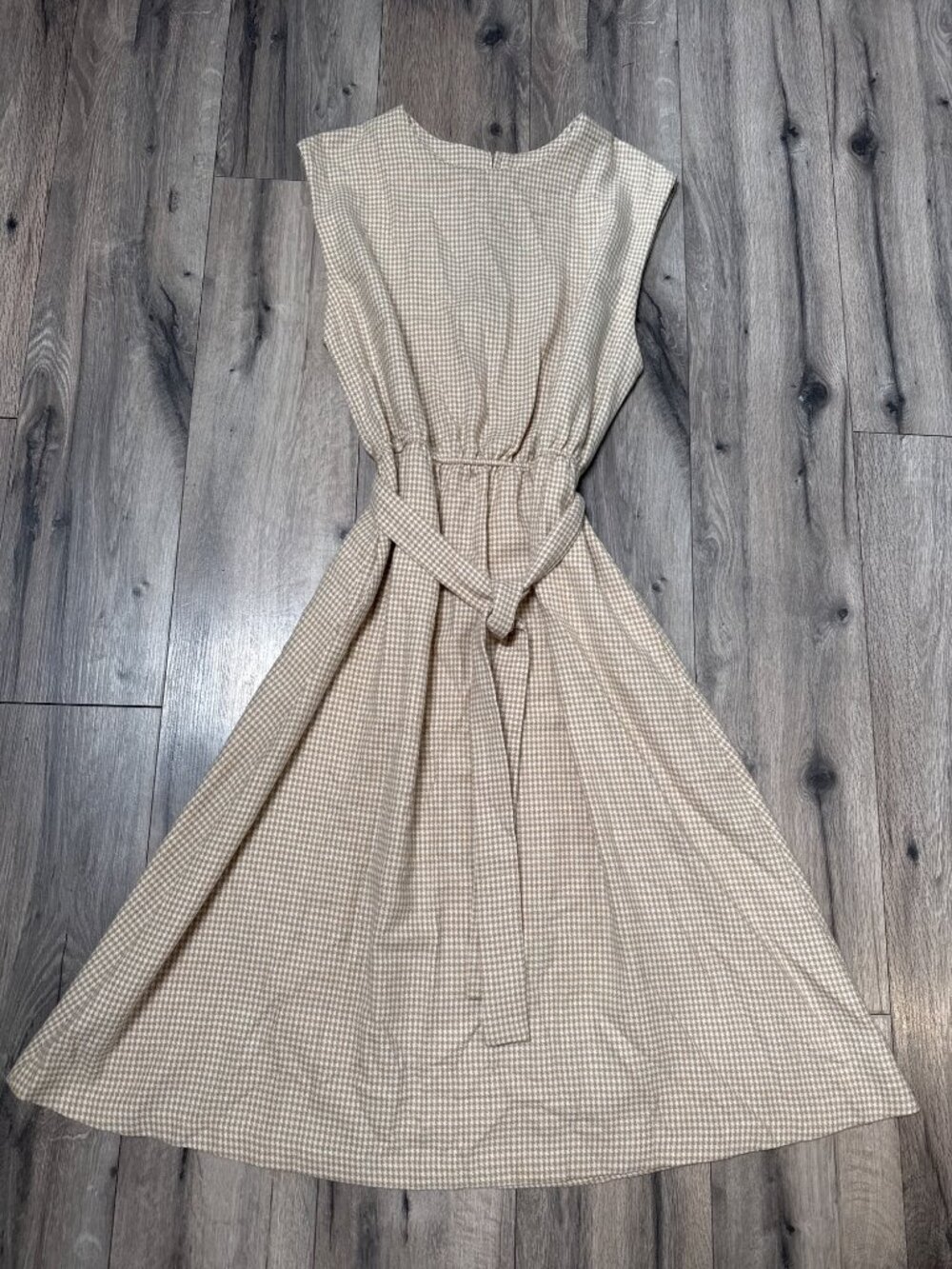 Appleseeds 70's Womens Houndstooth Midi Jumper Dress Size 14 Beige/White Wool Bl